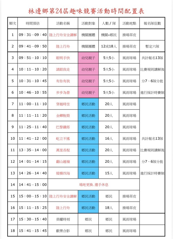 熊教練親自規畫設計之競賽時間表 熊教練親自規畫設計之競賽時間表