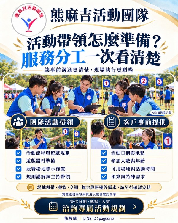 自有設備、自己團隊和帶領才能完整掌握每個活動與遊戲細節